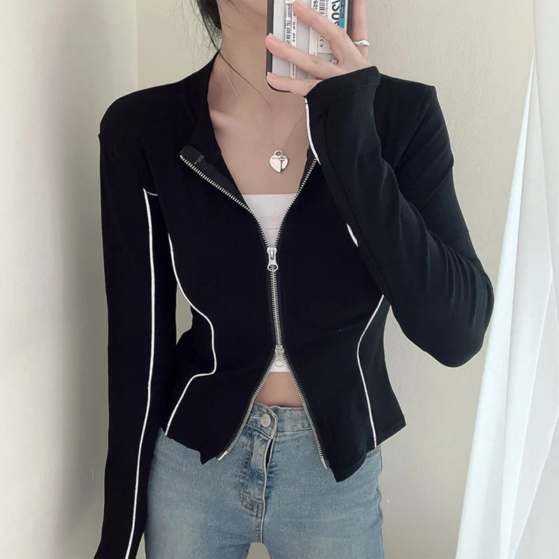 

T-shirts Woman Clothes Y2k Tops Zippered Slim Top Crop Top Jacket Streetwear New Pornhub Spring Autumn Coat