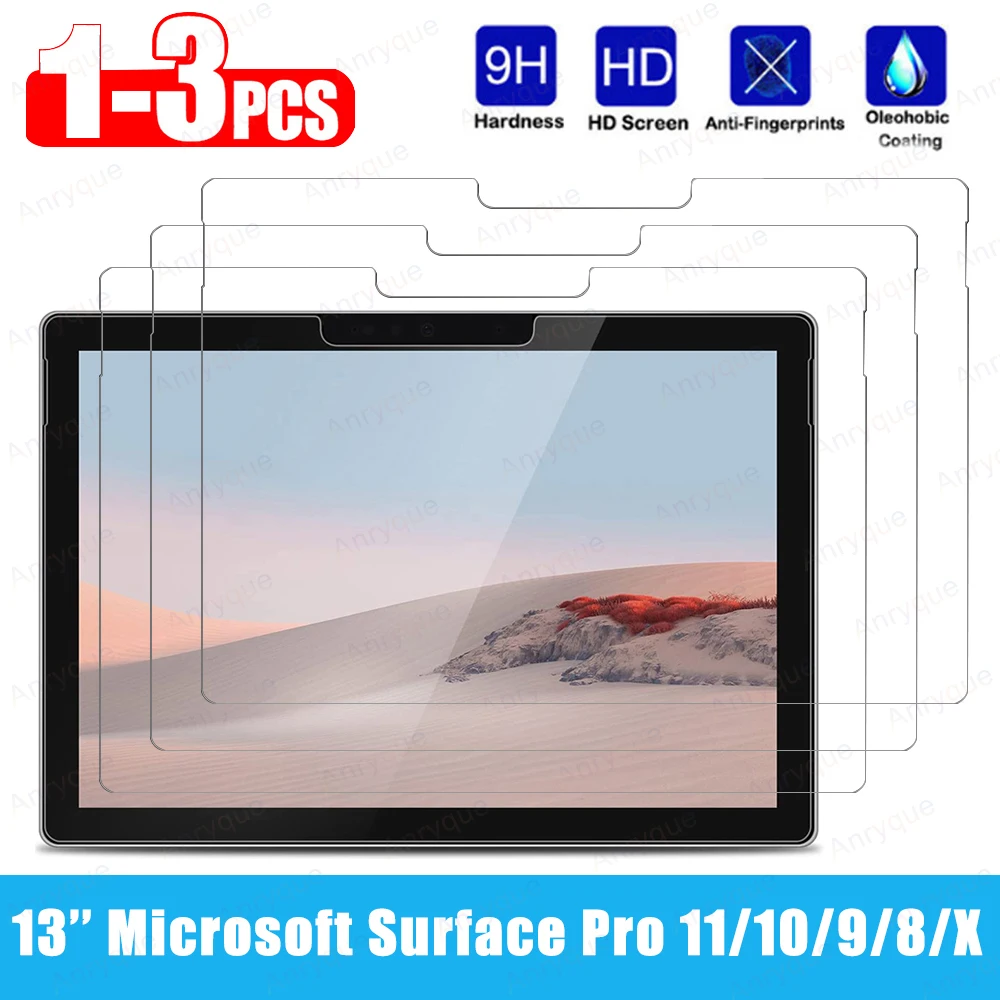 Фото 1-3 упаковки защитного экрана из закаленного стекла для Microsoft Surface Pro 11/10/9/8/X 13-дюймовая HD прозрачная пленка для экрана планшета с защитой от царапин №1