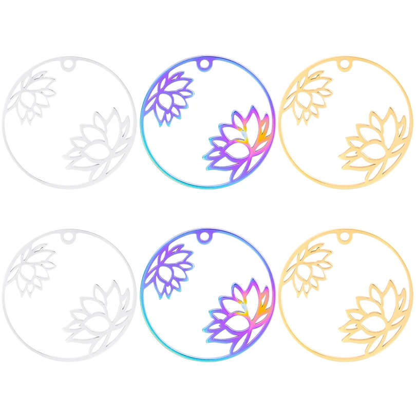 

6 шт./Лот подвеска из нержавеющей стали в виде цветка лотоса из жизни кулон Будда Ом подвеска в виде растения для самостоятельного изготовле...