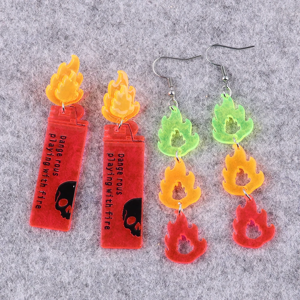 

2023 Cute Acrylic Skull Lighter Flame Letters Drop Earrings for Women Cartoon Colorful Fire Dangle Earring Charm Jewelry Gifts