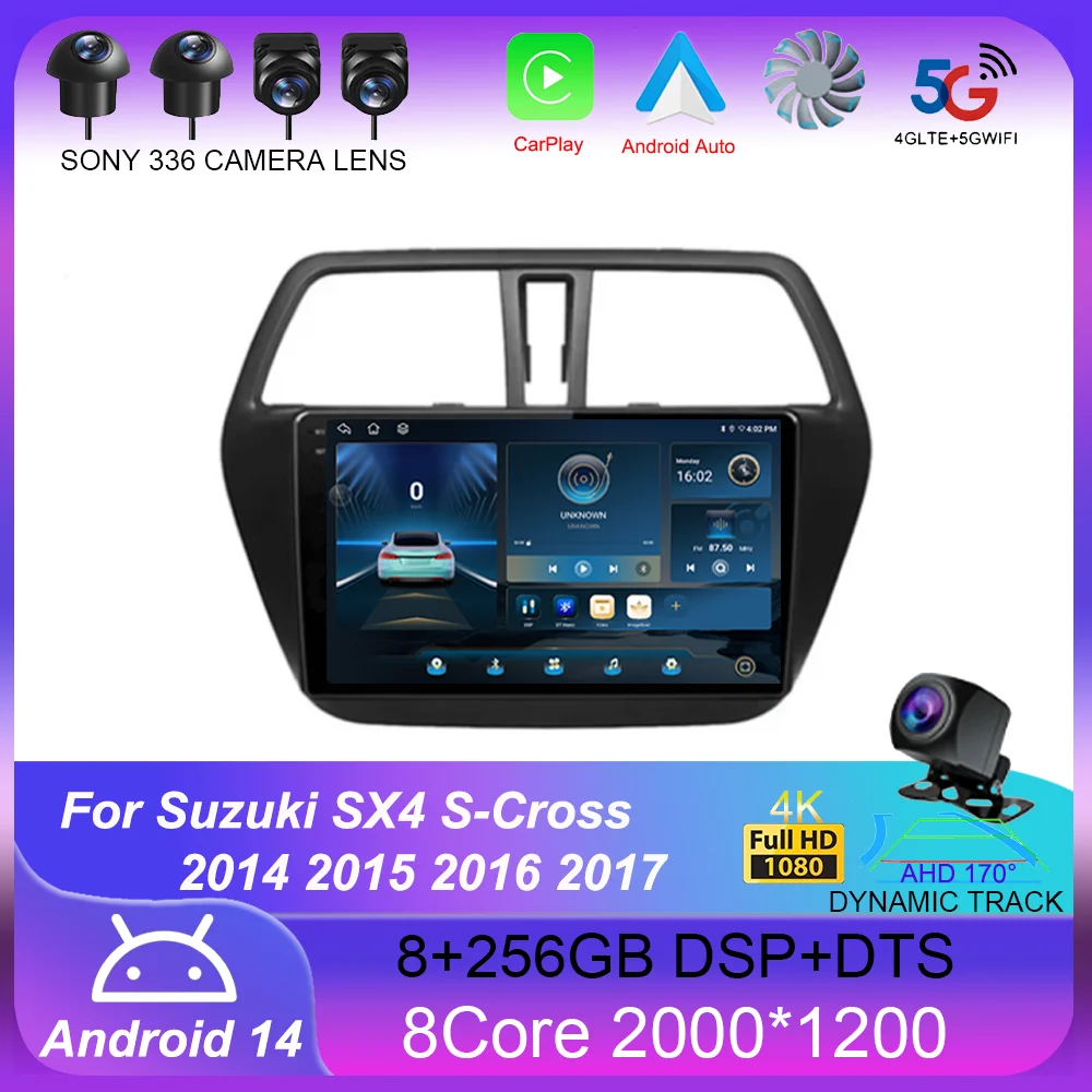 Автомобильный радиоприемник Android 14 для Suzuki SX4 S-Cross 2014 2015 2016 2017 мультимедийный