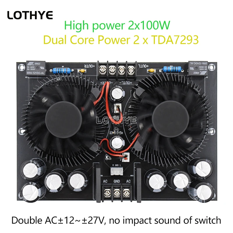 

2*100 Вт высокомощная двухканальная Плата усилителя мощности TDA7293 * 2 с вентилятором, двухканальная плата стерео усилителя звука, динамик