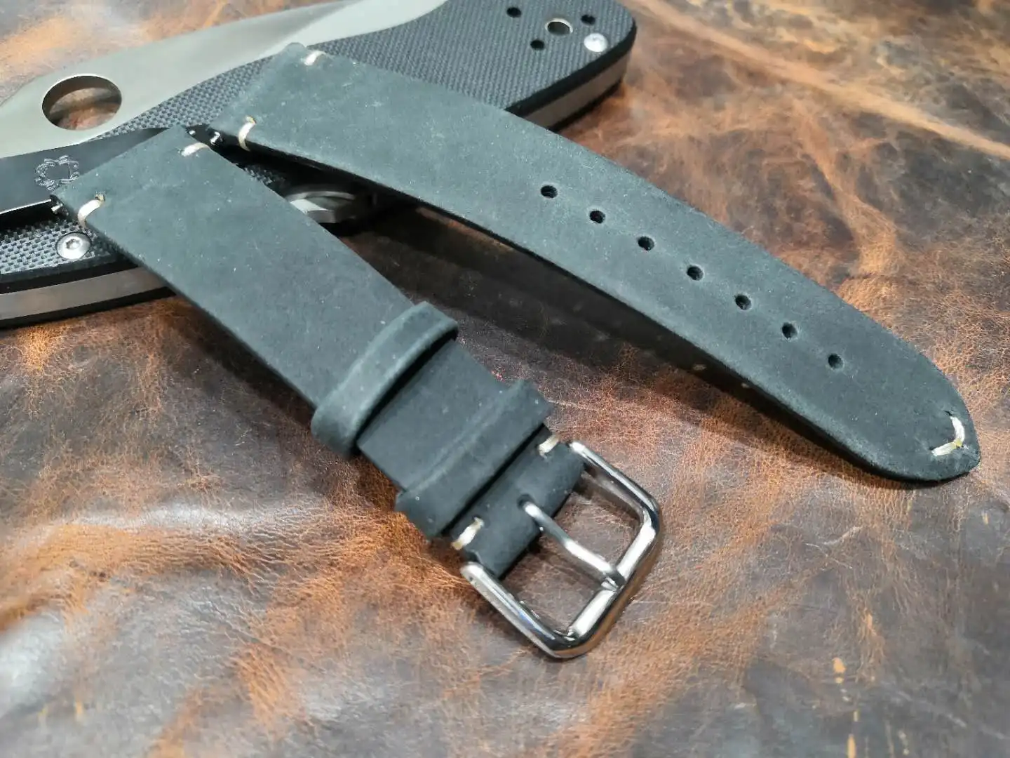 

Handmade thin retro casual 18mm 20mm crazy horse leather strap leather cowhide strap vintage Bracelet Stainless steel buckle