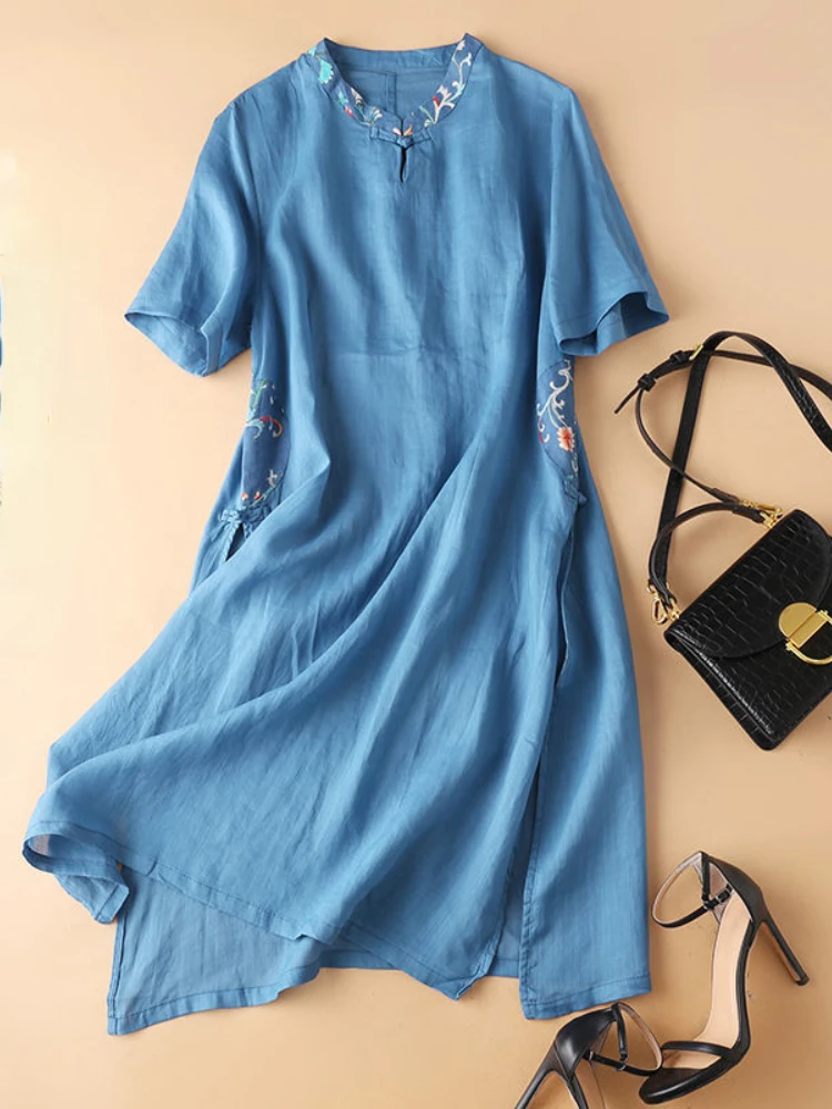 

Женский свободный Халат средней длины, улучшенный Чонсам с принтом и коротким рукавом, лето 2022