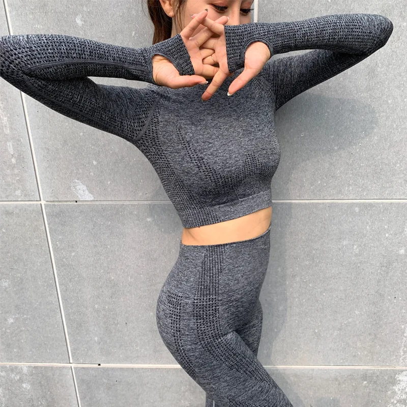 3 Pcs Women Outfit Gym Sets Dot Gather Push-up Bras Sport Long Sleeve Top Scrunch Bum Leggings Yoga Fitness Clothing Quick-dry