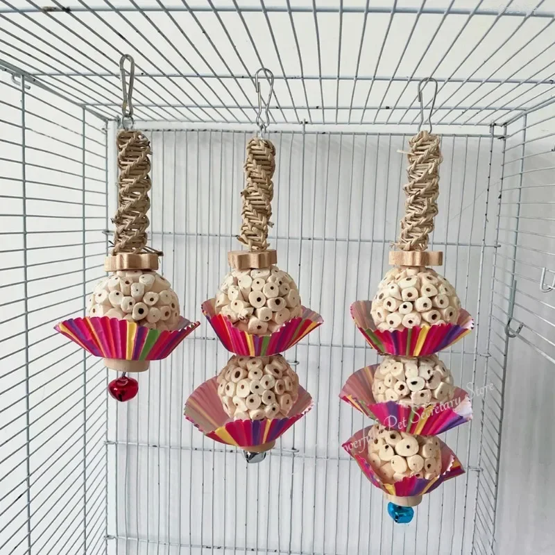 Товары для попугаев игрушки птиц с колокольчиком натуральные деревянные блоки