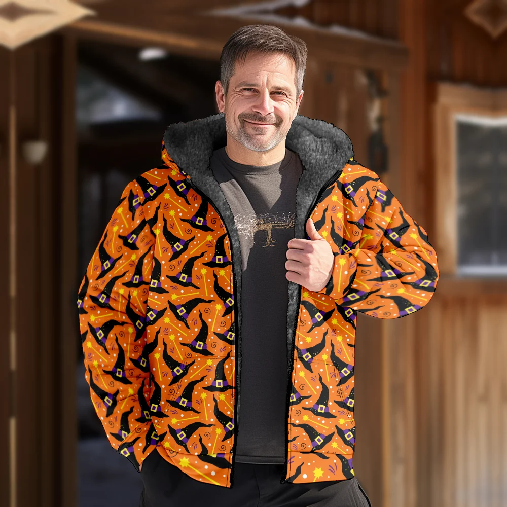 Мужские зимние куртки пальто хлопковая одежда с оранжевым узором