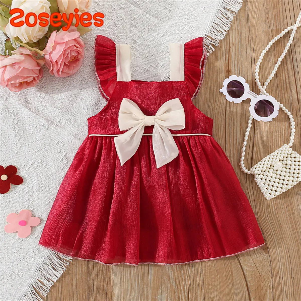 

Летняя Новинка, детская одежда, однотонное Повседневное платье для маленьких девочек с бантом, летящим рукавом