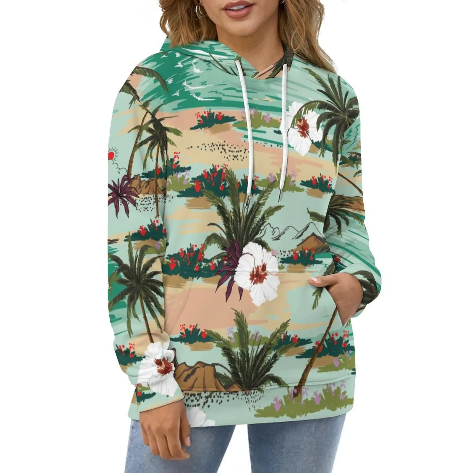 

Tropical Palm Tree Casual Hoodies Beach Print Pretty Graphic Loose Hoodie Long Sleeve Hip Hop Oversized Clothes Birthday Present