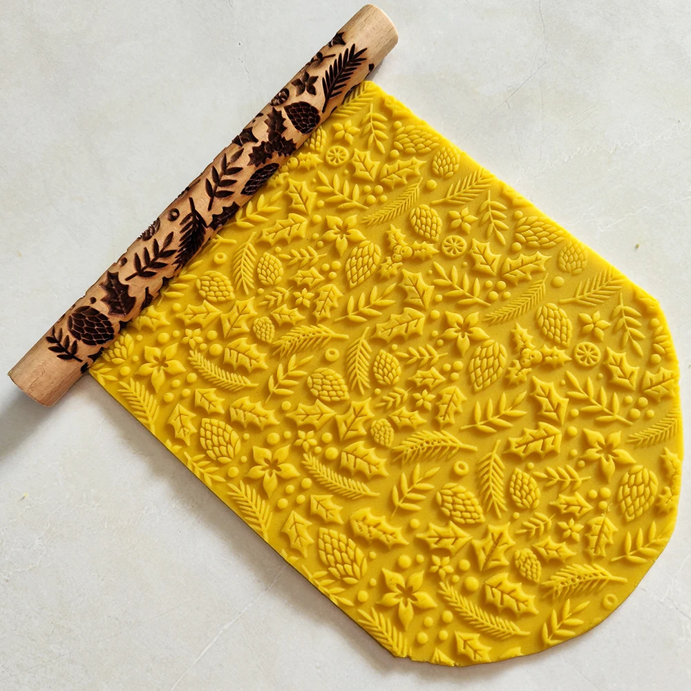 Сосновая шишка, европейские падубные коралловые вишневые узоры, деревянная тисненая скалка, сахарное ремесло, украшение торта, мягкая глина, инструменты для выпечки