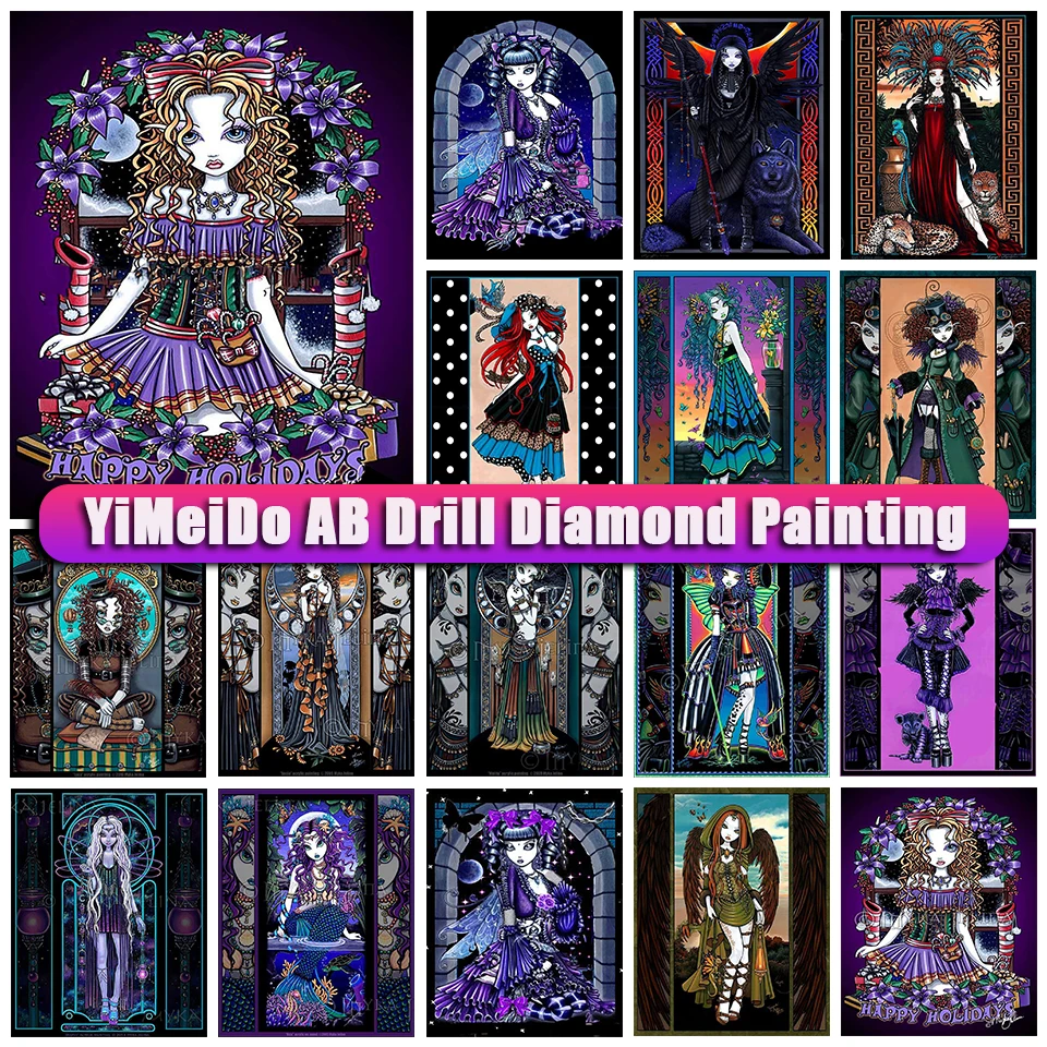 

YIMEIDO 5D DIY AB Diamond Painting Halloween Cross Stitch Kits Full Zipper Bag Diamond Mosaic Cartoon Girl Rhinestone Picture