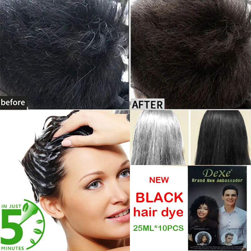Economic Set Dexe Black Hair Shampoo Only 5 Minutes Hair Color Dark brown Hair Dye Permanent hair dye Hair care free shipping