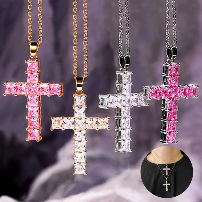 Женское Ожерелье с крестом, модное универсальное ожерелье с инкрустированным красочным цирконием для женщин, подвеска для девушек, ожерелье из сплава Женское Ожерелье с крестом, модное универсальное ожерелье с инкрустированным красочным цирконием для женщин, подвеска для девушек, ожерелье из сплава