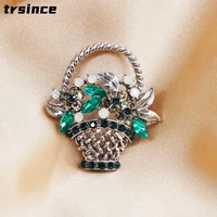 crystal glass cute flower basket retro brooch creative sweater coat all match clothing accessories corsage