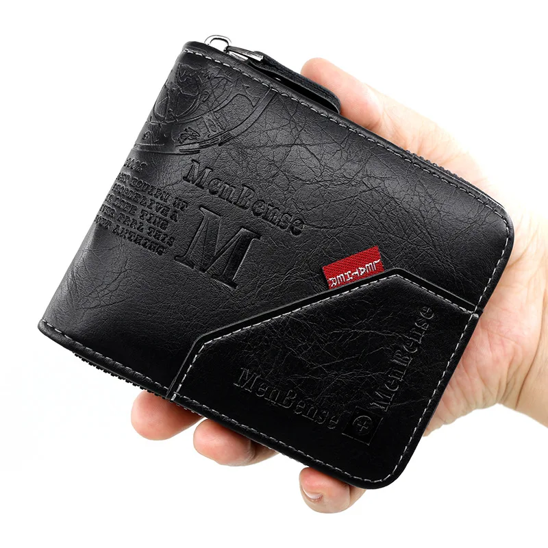 

Модный короткий кошелек на молнии для мужчин, вместительный бумажник с кармашком для мелочи, с несколькими отделениями для карт, кошелек тройного сложения, роскошные дизайнерские кошельки