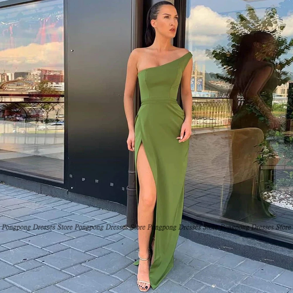

Mermaid Evening Dresses One Shoulder High Slit Sleeveless Open Back Pary Glitter Floor Length Women Dress Vestidos De Fies