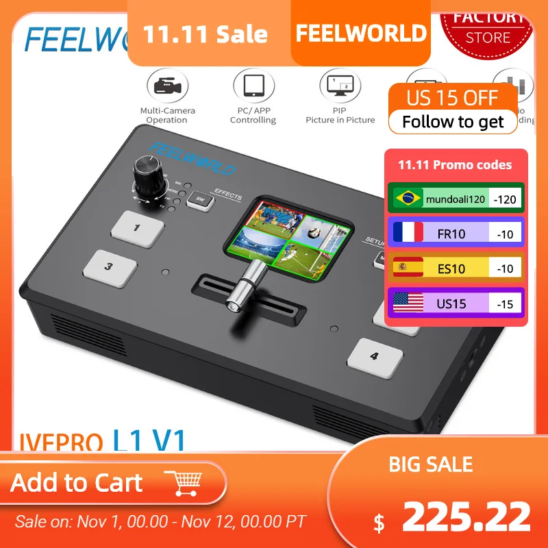 

Переключатель для прямой трансляции видео FEELWORLD LIVEPRO L1 V1 4X Hdmi вход Hdmi USB3.0 многоформатный студийный предварительный просмотр записей камера Youtube