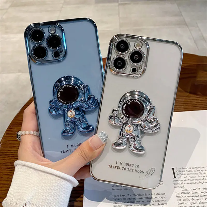 

For iPhone 13 Pro Max Case Cartoon Cute Astronaut Phone Case For iPhone 11 12Pro Max XS Max XR X Clear Folding Stand Soft Bumper