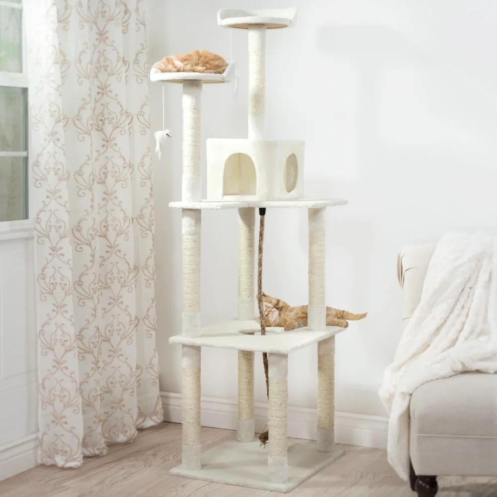 

Sleep and Play Cat Tree - 6 Ft Tall - Ivory, Cat Supplies, Cat Climbing Racks, Cat Toys, So That Cats Can Play Happily At Home