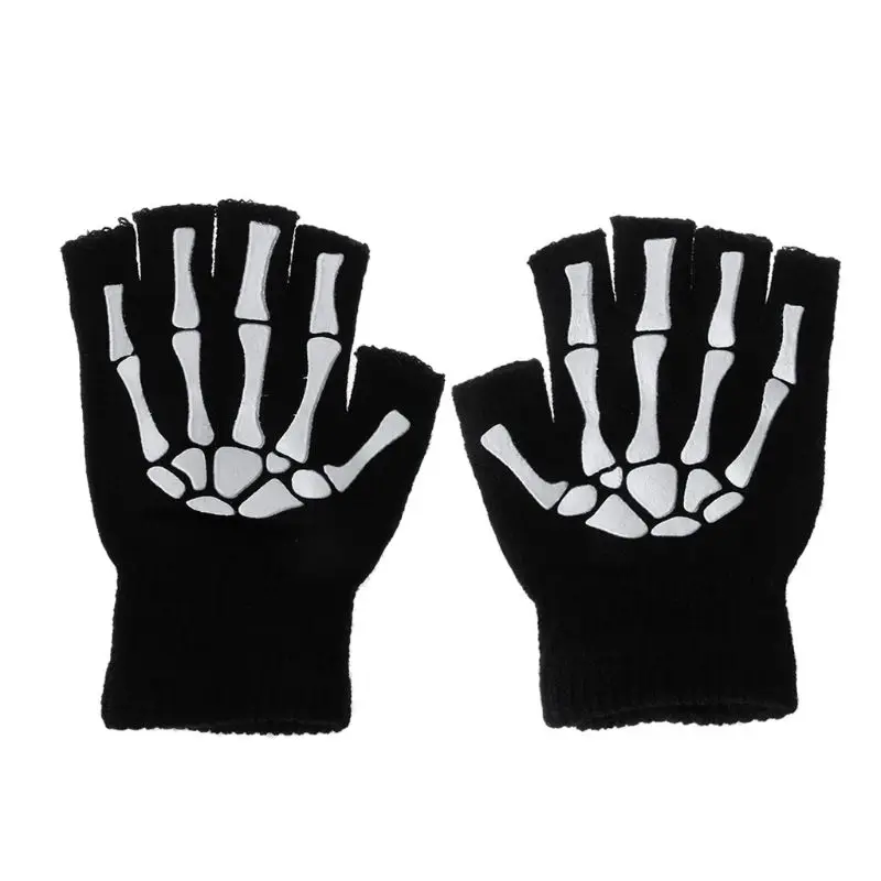 

1 Pair Half Finger Skeleton Cycling Gloves Skating Skiing Keeping Warm Hand Accessory for Winter Cold Weather Exercise Supplies