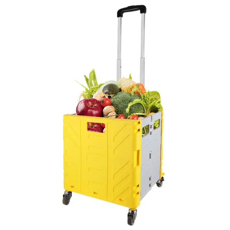 

Складная корзина для покупок, сверхпрочная складная коробка, корзина для продуктов, роликовая тележка с телескопической ручкой для багажа