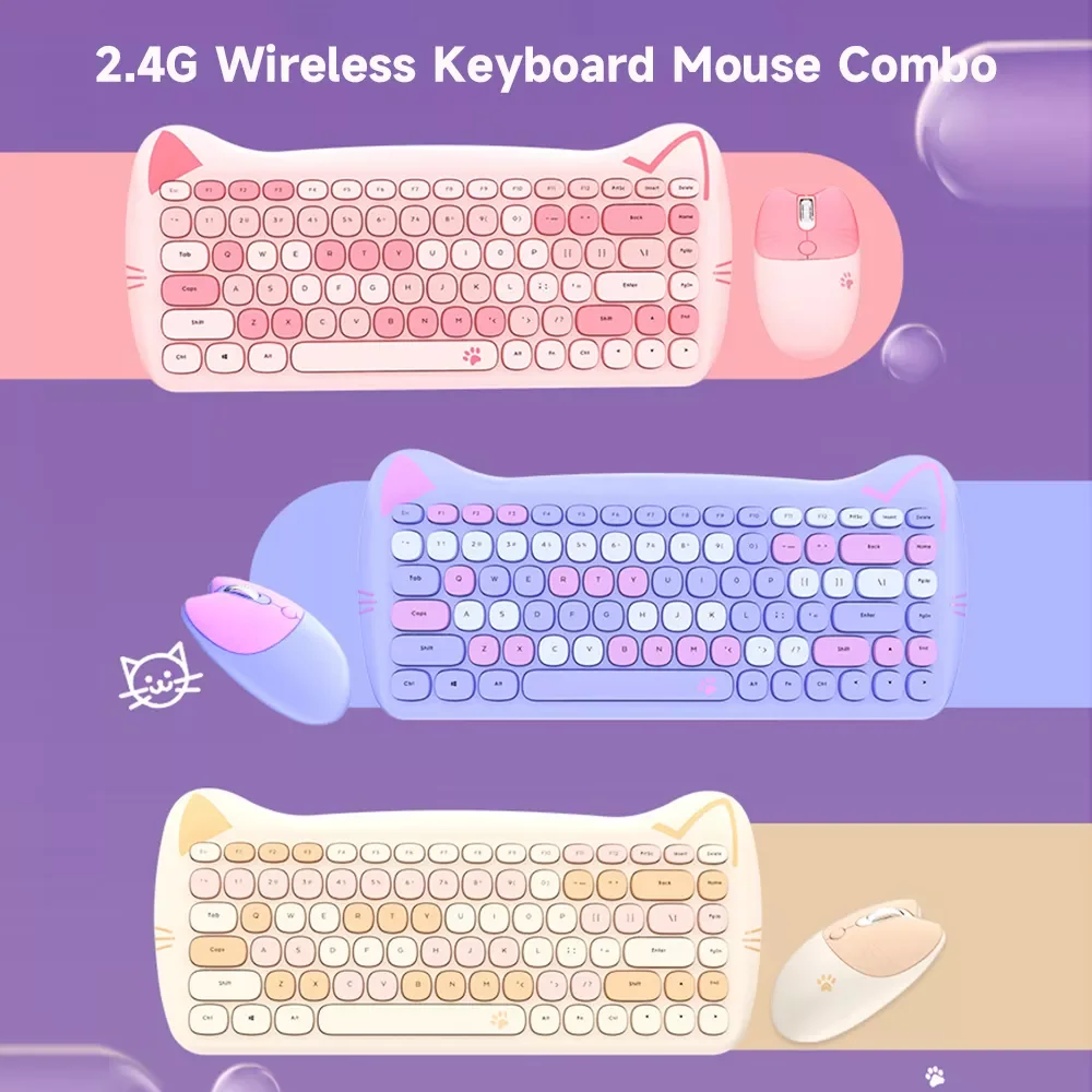

Mofii 2.4G Wireless Keyboard Mouse Combo 84 Keys Membrane Keyboard Ergonomic Mouse 1600DPI Mouse Cute Mice for Computer Laptop