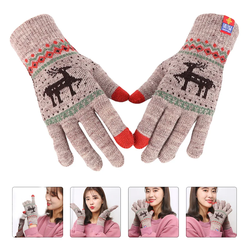 

Кашемировые перчатки для сенсорного экрана, теплые вязаные женские утепленные акриловые зимние перчатки с закрытыми пальцами