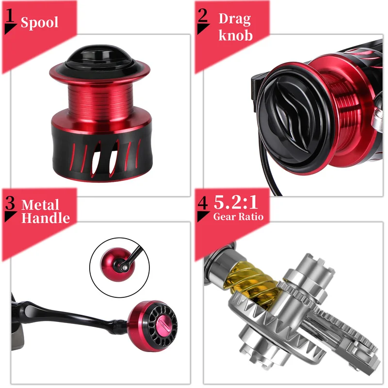 Sougayilang Spinning Fishing Combo 1.8m-2.4m Carbon Fiber Rod and 5.2:1 High Speed Reel Kit Pesca |