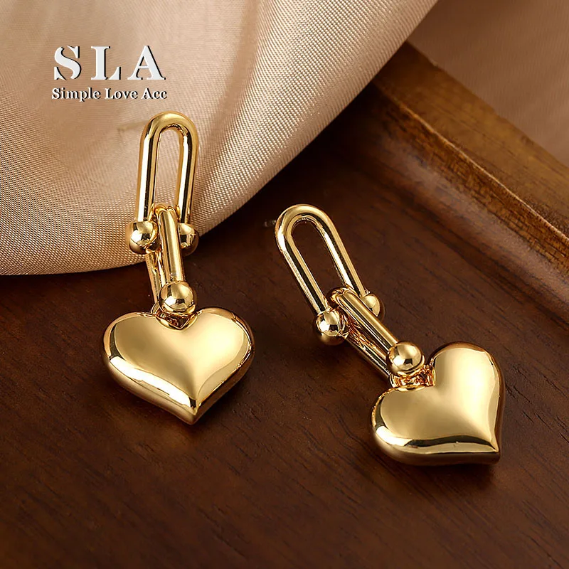 SLA Private 2025 Новые металлические серьги в виде персикового сердца из золота 8 карат