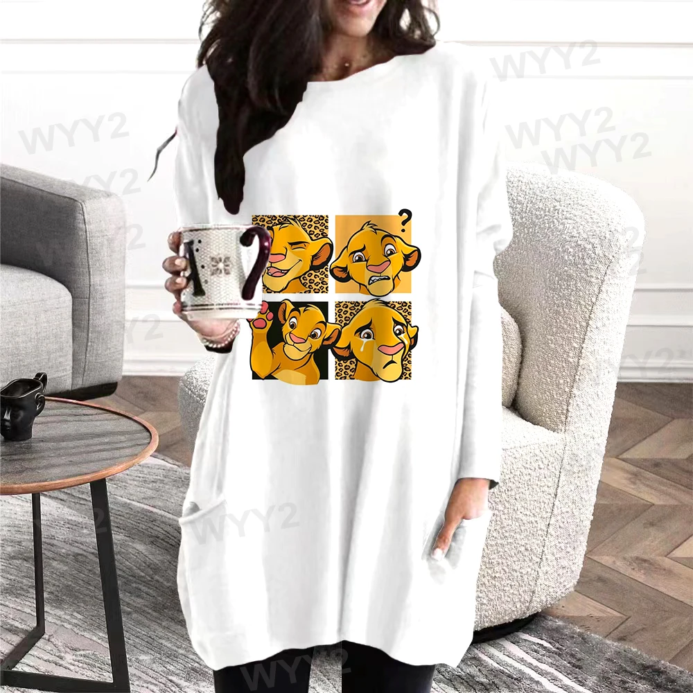 T-shirt Casual New Harajuku Female T-shirt Female Spring And Autumn Long-sleeved Digital 3d Lion King Print O-neck T-shirt Top