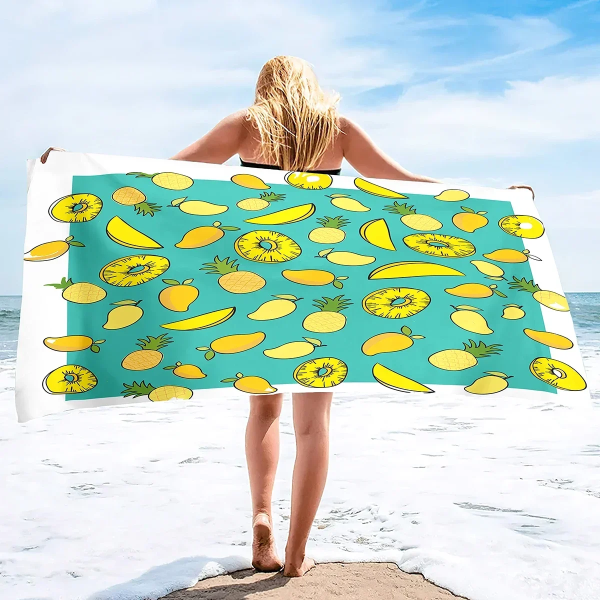 Быстросохнущее пляжное полотенце из микрофибры с фруктами манго и песка легкое