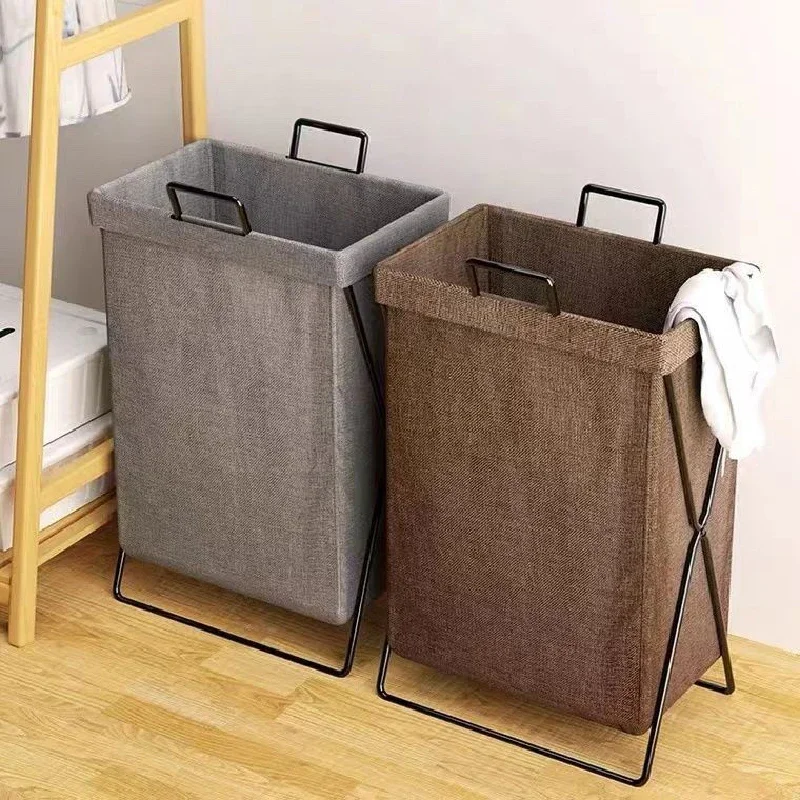 

Iron Frame Folding Waterproof Laundry Basket Dirty Clothes Storage Basket Cotton Linen Fabric StorageBox for Livingroom Bathroom