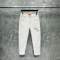 new mens jeans white business style male pants h luxury brand top quality trousers summer baggy straight casual denims