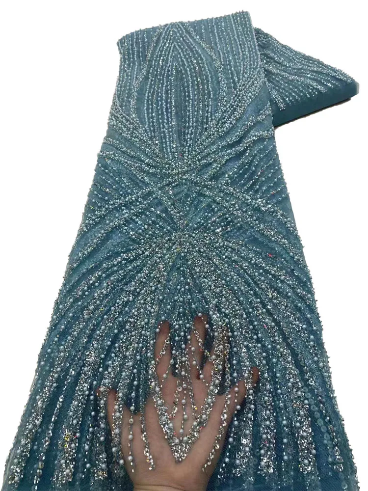 

Luxury Sequin Fabric And Pearls Lace Fabric Embroidery Nigerian Lace Fabric 2023 High Quality Lace for Wedding Sewing YY318
