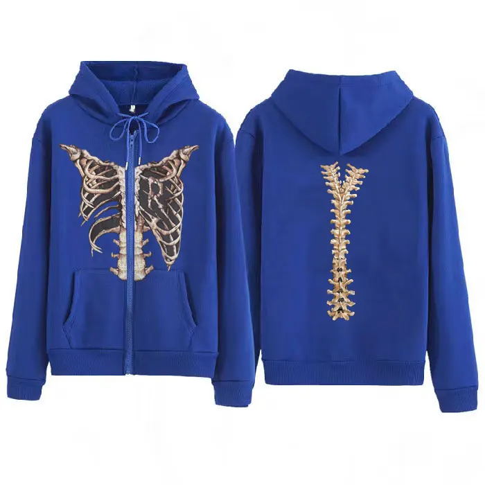Толстовка женская оверсайз на молнии с принтом скелета в готическом стиле |
