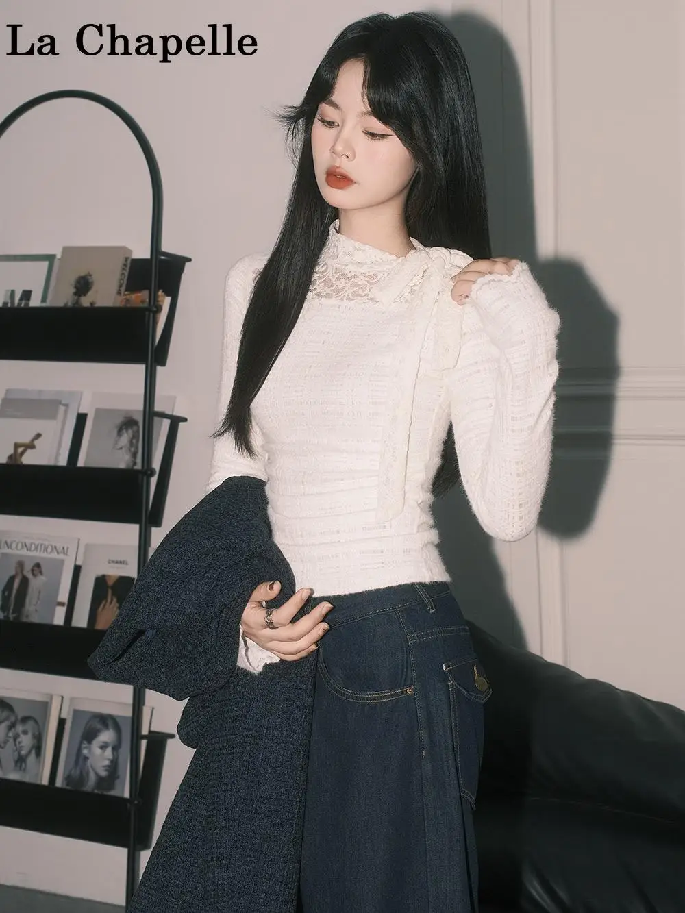La Chebel белое кружево крючком с длинными рукавами вязаный женский зимний новый Pure