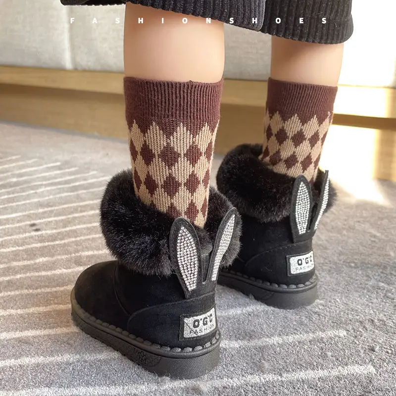 

Rabbit Ears 2021 Winter New Children's Snow Boots Baby Bear Cotton Shoes Plus Velvet Thickening Girls' Short Boots Boys' Boots