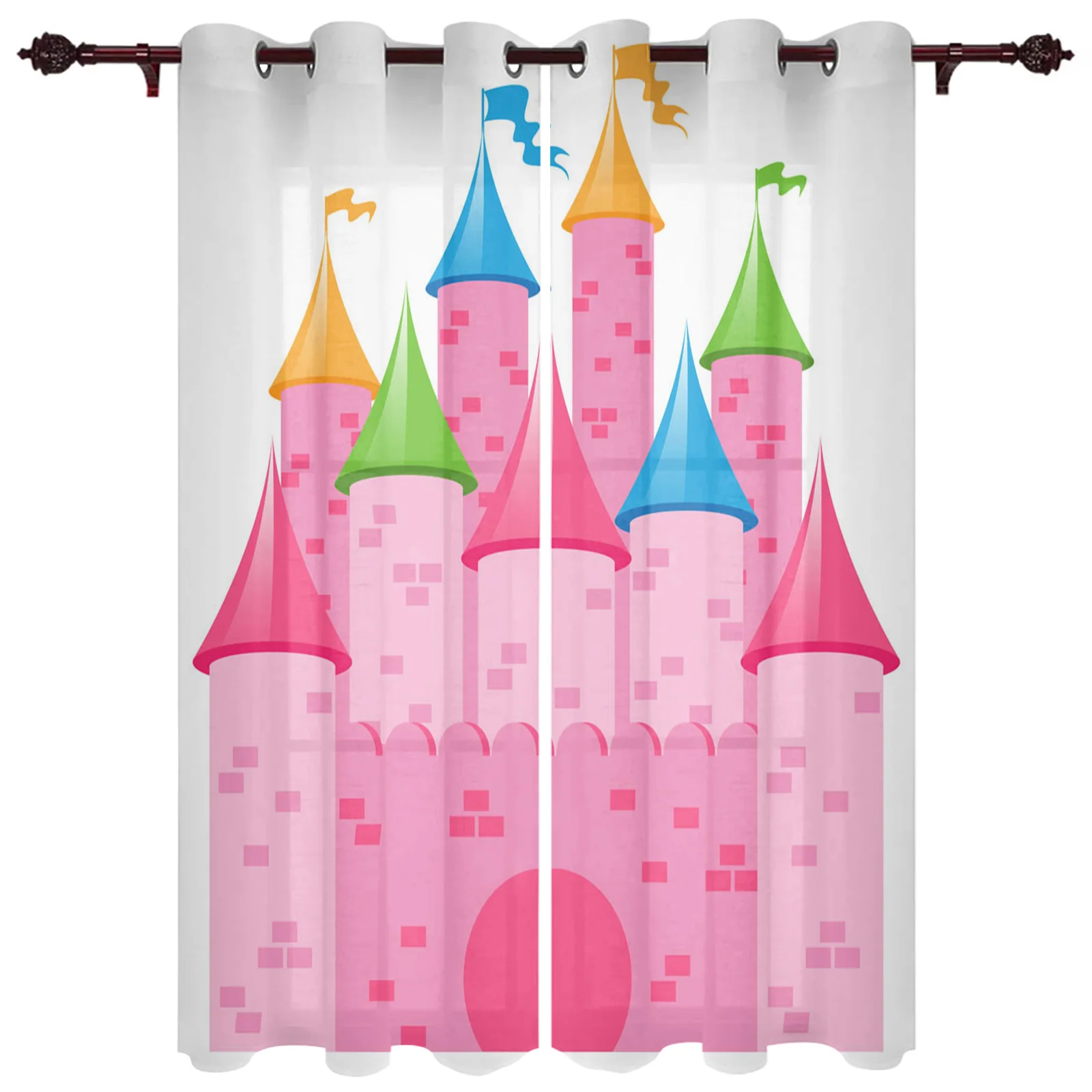 Замок Розовый Зеленый Флаг Колонна Строительство Карикатура Оконный Занавес в спальне Современные Занавески для Гостиной Декоративные.