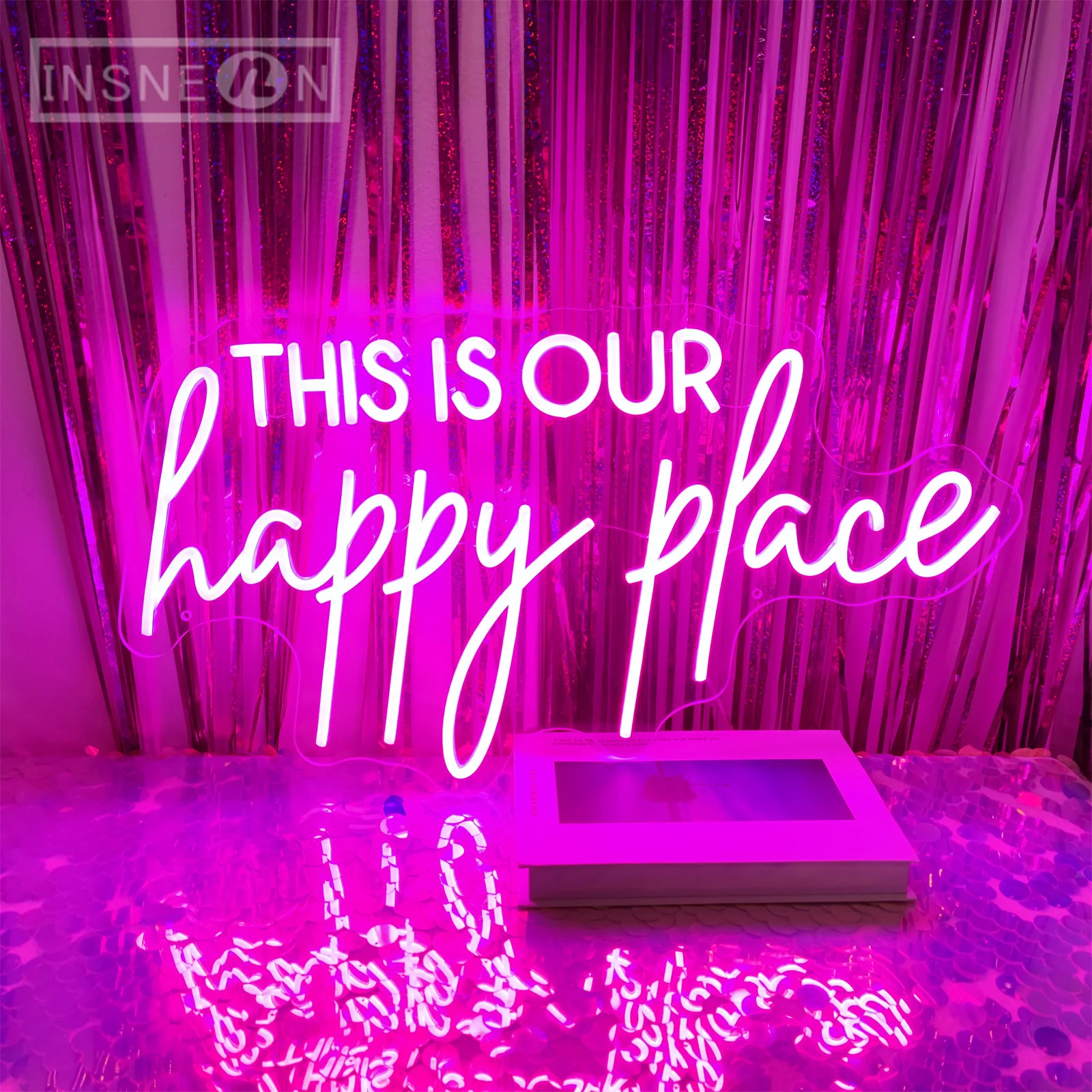 

This Is Our Happy Place LED Neon Sign Wedding Party Room Decoration Neon Light Wall Aesthetic Bar Bedroom Room Decor Neon Sign