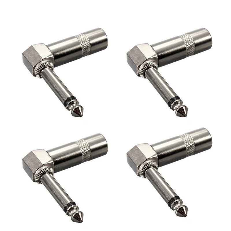 

2pcs/set 6.35mm 2-Pole Mono Jack Plug Right Angle Audio Plugs Connector Guitar Audio Cable Adapter
