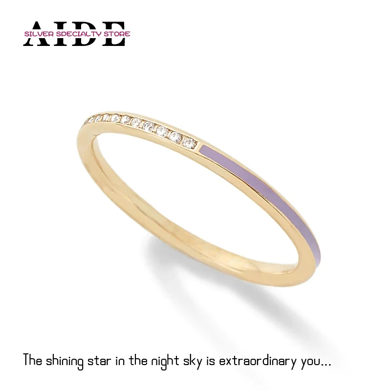 

AIDE S925 Sterling Silver Band Zircon Pink Yellow Enamel Ring for Women Wedding Jewelry Gold Thin Rings Anillos Plata Bague Gift