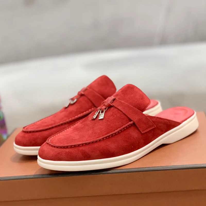 

Babouche Charms Mocasines Loafers Shoes For Men 2023 Designer Walk Luxury Black Suede Leather Flats Brand High Quality shoes