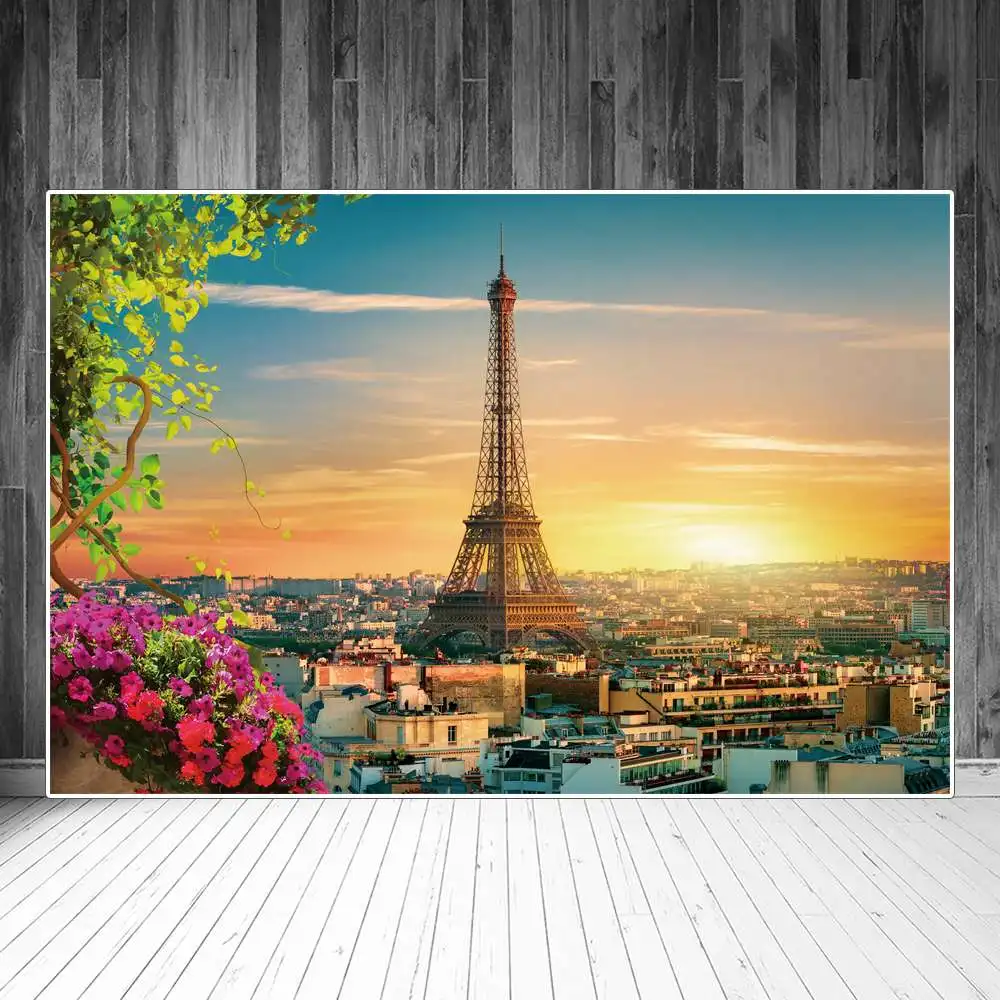 

France Paris Sunset Landscape Backdrops Photography Holiday Party Decoration Landmark Eiffel Tower Custom Baby Photo Backgrounds