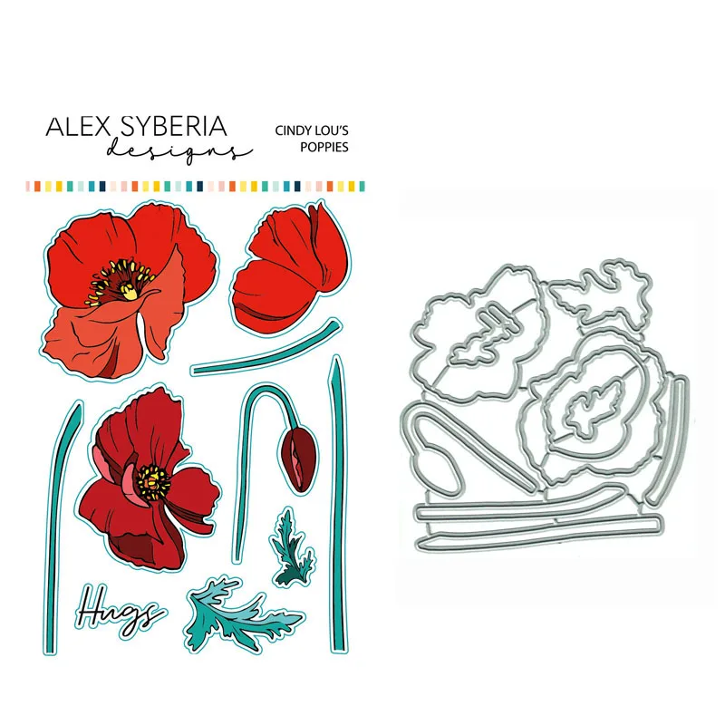 

Poppies Flowers Metal Cutting Dies and Clear Rubber Stamps Scrapbooking Craft Stencil Seal Sheet Decoration Embossing Template