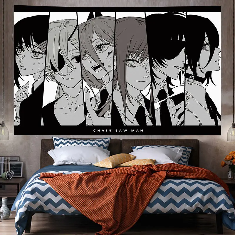 

Chainsaw Man Tapestry Wall Hanging Art Anime Home Decor Wallpaper Headboards Tapestries Room Aesthetic Decoration Decorative