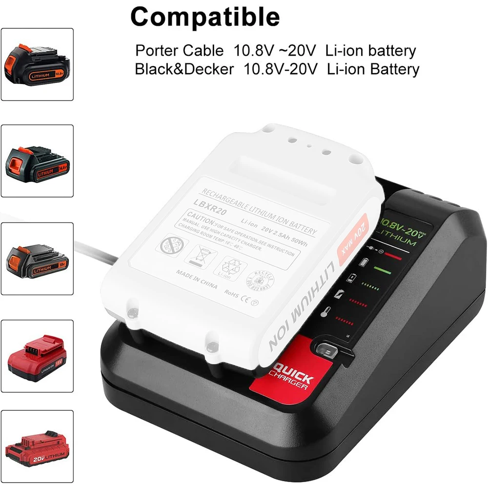 

Li-ion Battery Charger For Black Decker 20v charger For Porter Cable/Stanley 10.8V 14.4V 18V PCC690L L2AFC FMC690L FMC688L 686L