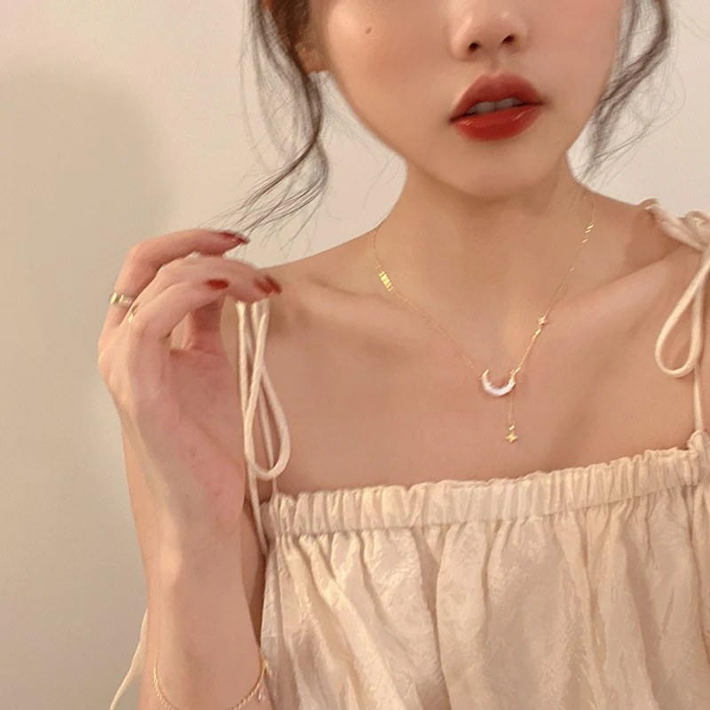 

Star Moon 925 sterling silver necklace women jewelry light luxury necklace senior collarbone chain 2022 new accessories
