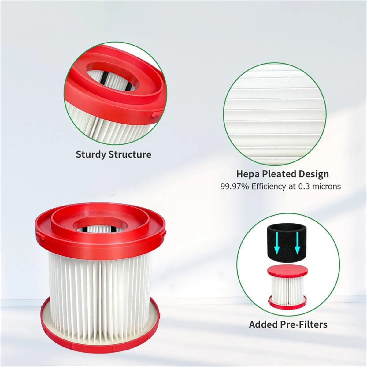 2 упаковки HEPA-фильтров 49-90-1900 для беспроводного пылесоса Milwaukee M18 0780-20 0880-20 с 4