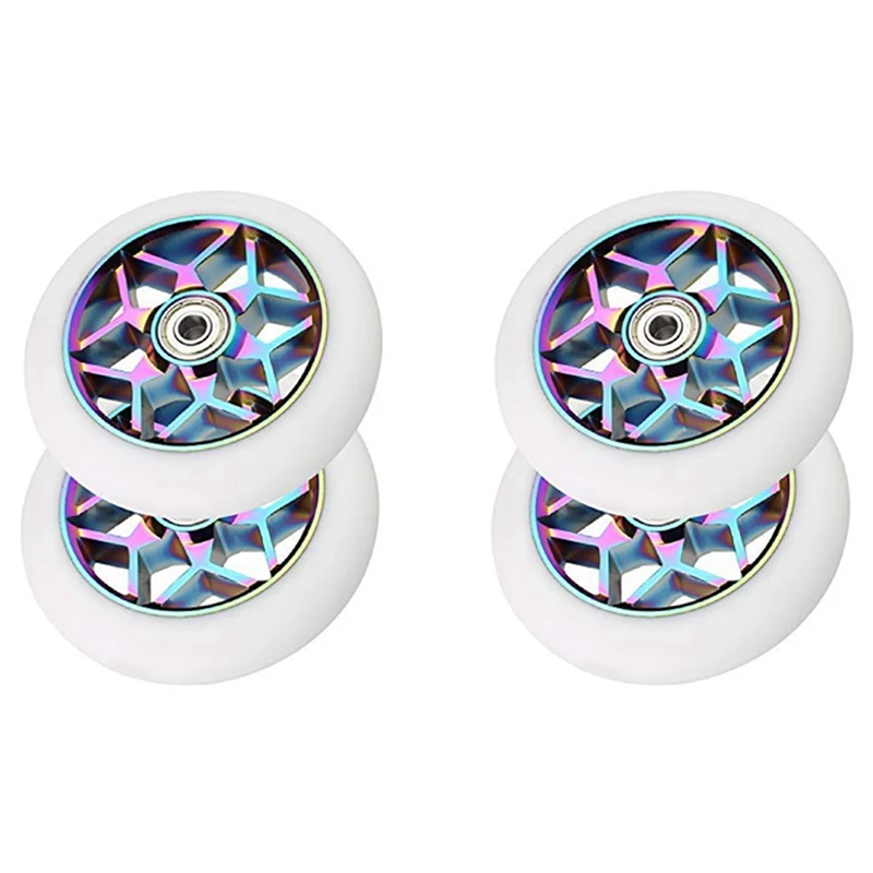 4 Pcs Scooter Accessories 110Mm Scooter Wheels Colorful Pu Wheels Thick Stunt Car Wheels With Bearings(White)