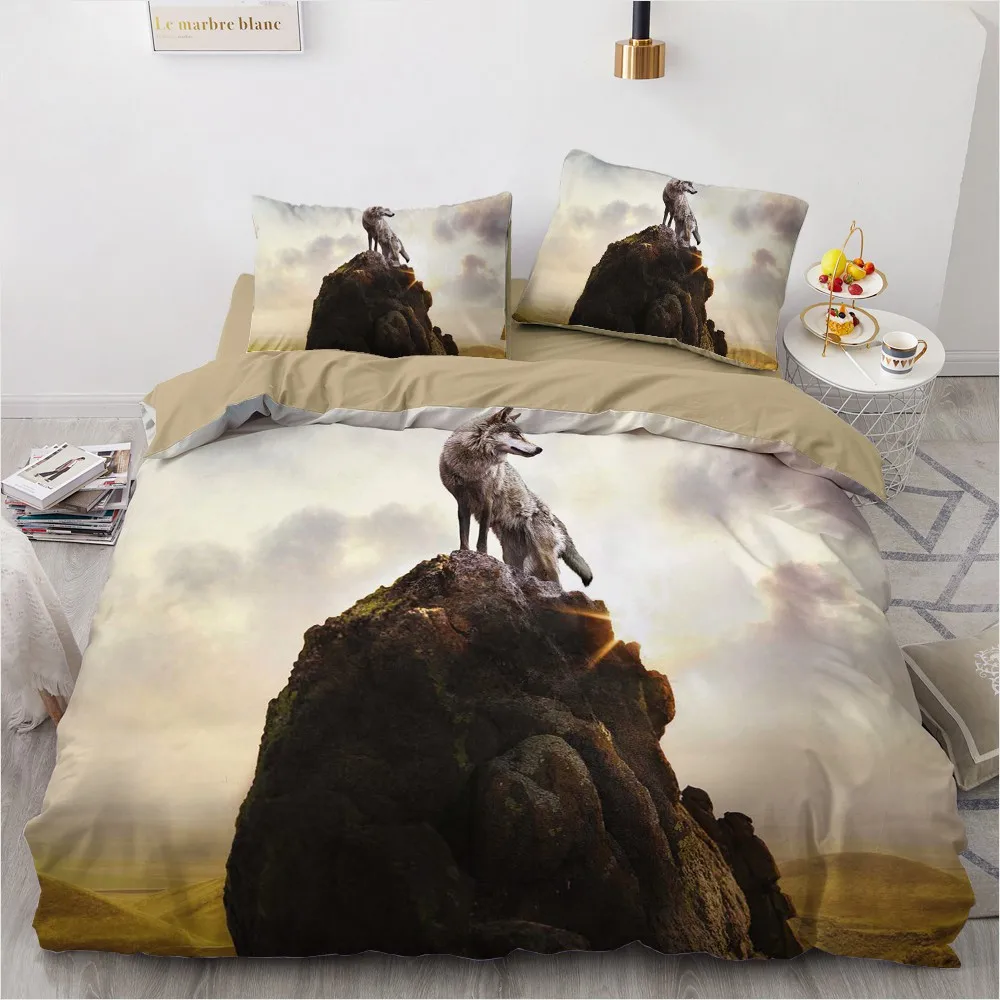 

S Single Queen King Size Dropshipping 3D Wolf Printed Duvet Cover Camel Inner Bedding Set Home Decor Modern Patterns
